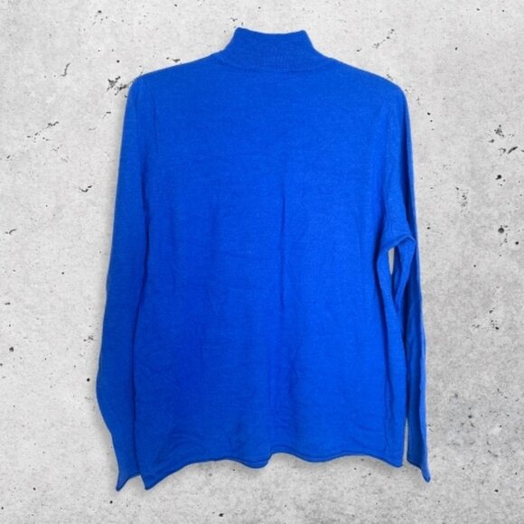 Basler Sweater Turtleneck Ribbed Knit Long Sleeve Wool & Silk Blend Blue Women's - Picture 2 of 9